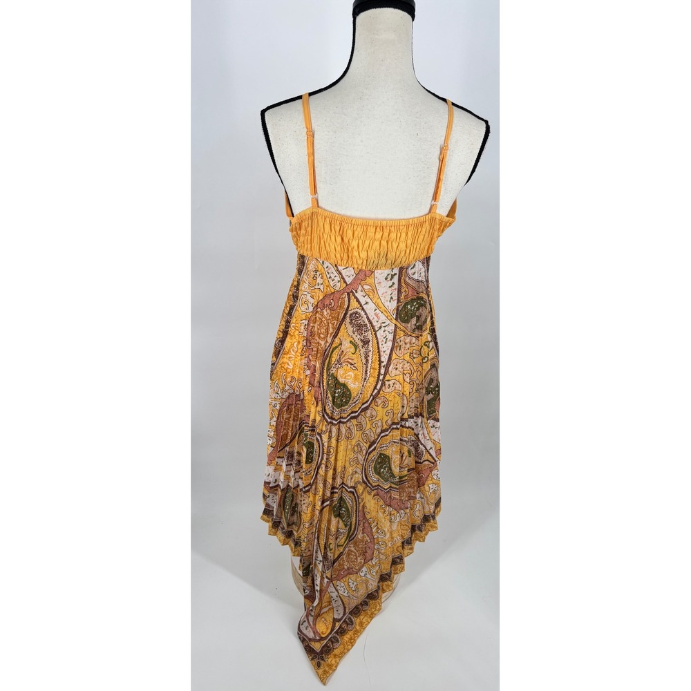 Adele Fado Pleated Handkerchief Dress Womens IT 44 Yellow Paisley Boho Midi - Picture 7 of 8